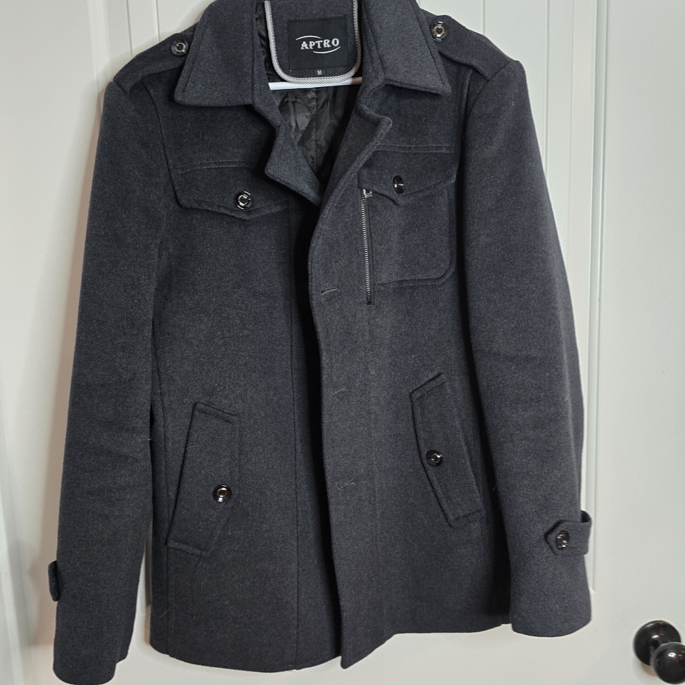 Men's Gray Wool Blend Trench Coat Jacket Sz M